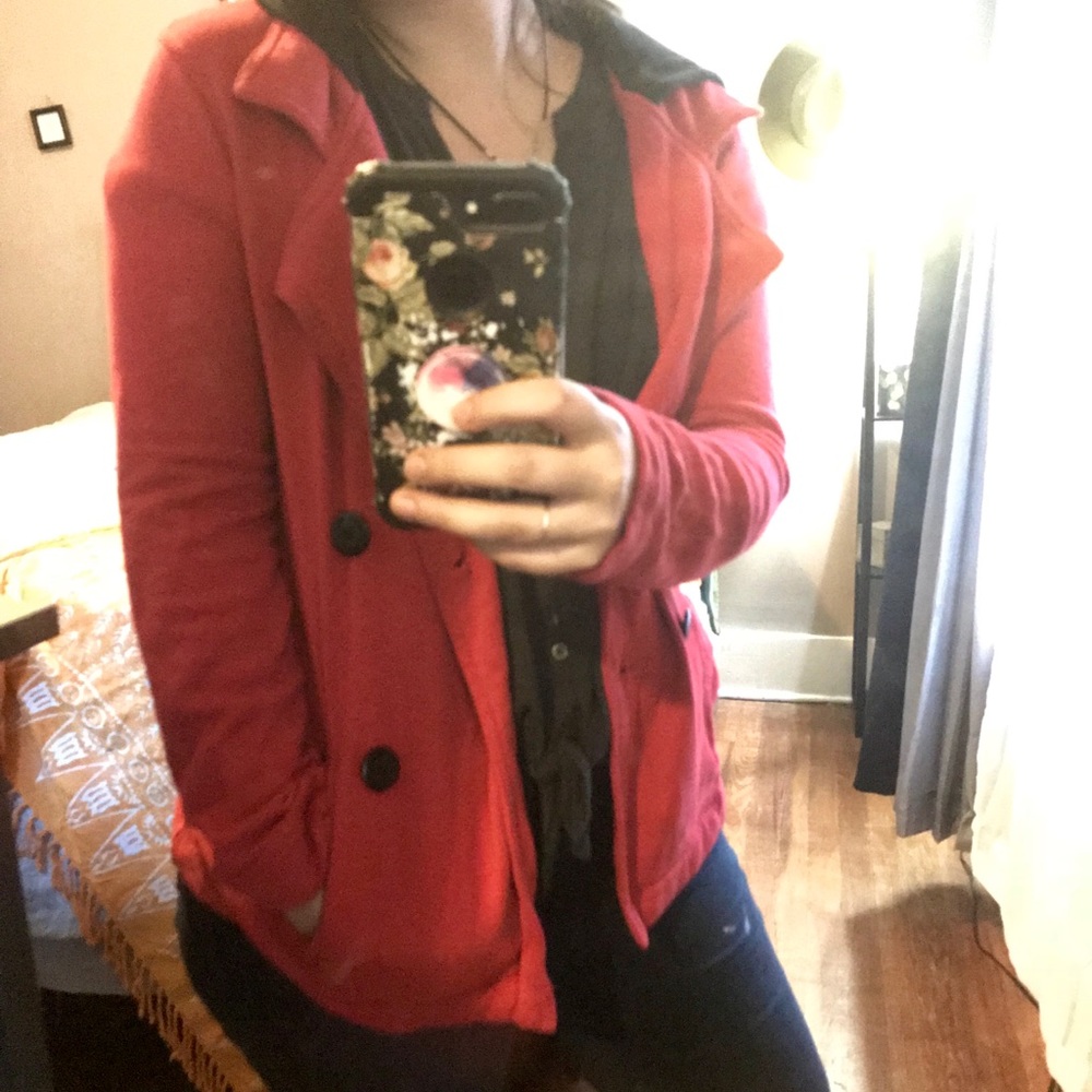 HURLEY red peacoat sweater jacket black hood